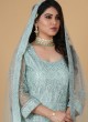 Attractive Light Pista Green Embroidered Wedding Gown