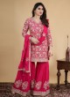 Cherry Red Gharara Suit In Crepe Silk With Embroidered Work