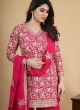 Cherry Red Gharara Suit In Crepe Silk With Embroidered Work