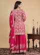 Cherry Red Gharara Suit In Crepe Silk With Embroidered Work