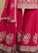 Cherry Red Gharara Suit In Crepe Silk With Embroidered Work