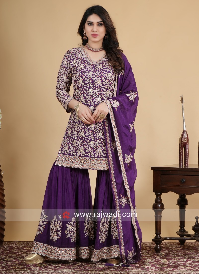 Buy Wine Georgette Salwar Suit With Matching Dupatta Online