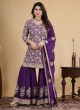 Dark Purple Gharara Set In Crepe Silk With Matching Dupatta