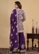 Dark Purple Gharara Set In Crepe Silk With Matching Dupatta