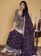 Wine Embroidered Gharara Suit In Crepe Silk