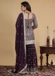 Wine Embroidered Gharara Suit In Crepe Silk