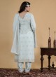 Hand Embroidered Sky Blue Pant Suit Set For Women
