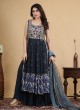 Navy Blue Georgette Embroidered Palazzo Suit