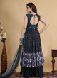 Navy Blue Georgette Embroidered Palazzo Suit