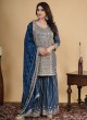 Rama Blue Gharara Suit In Crepe Silk With Embroidery