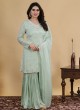 Designer Hand Embroidered Gharara Suit In Pista Green Color