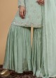 Designer Hand Embroidered Gharara Suit In Pista Green Color