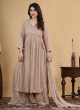 Embroidered Beige Palazzo Suit In Georgette