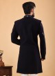 Ethnic Style Navy Blue Indowestern In Raw Silk