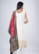 White Chanderi Pant Style Salwar Kameez