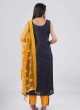 Navy Blue Floral Weaving Silk Salwar Suit