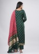 Dark Green Art Silk Pant Style Salwar Kameez