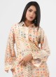 Beige Readymade Printed Soft Silk Coat Suit