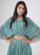 Blue Crepe Silk Printed Lehenga with Poncho Style Choli