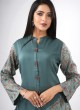 Rama Blue Satin Silk Pant Style Asymmetrical Kurti Set