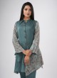 Rama Blue Satin Silk Pant Style Asymmetrical Kurti Set