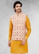 Cream And Yellow Festive Wear Nehru Jacket Set