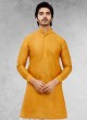 Readymade Cotton Silk Pathani Suit In Mustard Yellow