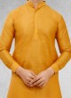 Readymade Cotton Silk Pathani Suit In Mustard Yellow