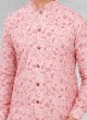 Printed Cotton Silk Kurta In Pink Color