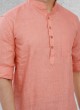 Cotton Peach Short Kurta For Men