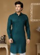 Peacock Blue Cotton Silk Pathani Suit