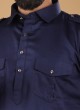 Festive Wear Navy Blue Cotton Pathani Suit