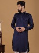 Festive Wear Navy Blue Cotton Pathani Suit
