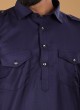 Navy Blue Long Sleeves Terry Cotton Pathani Suit