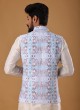 Thread Work Nehru Jacket In Sky Blue