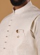 Cream Nehru Jacket In Art Silk
