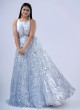 Aqua Blue Sequins Embellished Designer Gown
