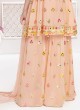Peach Colored Chiffon Palazzo Suit With Peplum Top