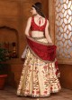 Golden Cream & Maroon Silk Lehenga Set With Floral Prints