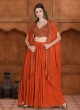 Rust Indowestern Palazzo Suit In Crepe Silk