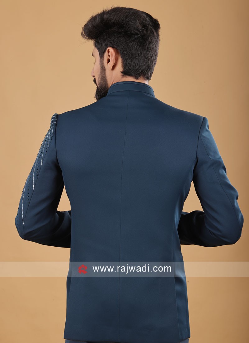 Stylish Jodhpuri Suit In Rama Blue