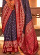 Ethnic Navy Blue And Red Patola Silk Saree