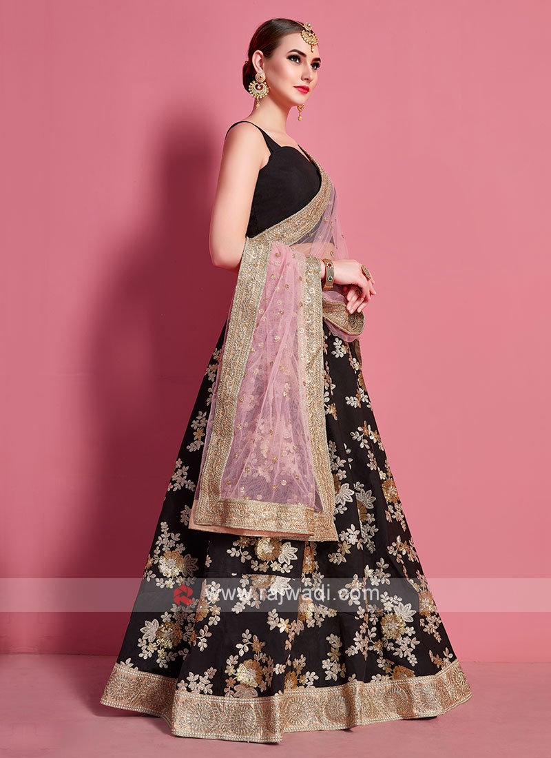 Wonderful Light Pink & Black Color Lehenga Choli