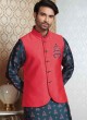 Cotton Silk Nehru Jacket In Teal Blue Color