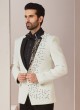 White And Black Embroidered Mens Suit