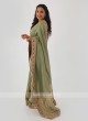 Light olive banarasi silk saree