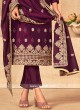 Magenta Vichitra Silk Wedding Wear Dress Material