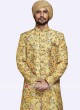 Close Neck Golden Yellow Sherwani For Wedding