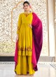 Dark Yellow Embroidered Georgette Kurti With Palazzo