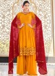 Mustard Yellow Georgette Embroidered Palazzo Suit